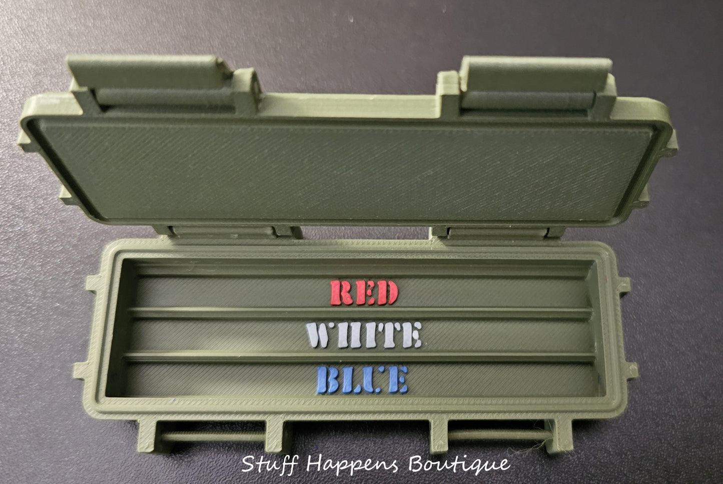 Patriotic USMC Crayon Ration Box,– Red, white, & Blue- 3D Printed Box w/ Crayons