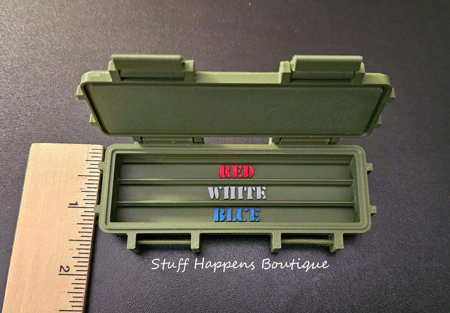 Patriotic USMC Crayon Ration Box,– Red, white, & Blue- 3D Printed Box w/ Crayons