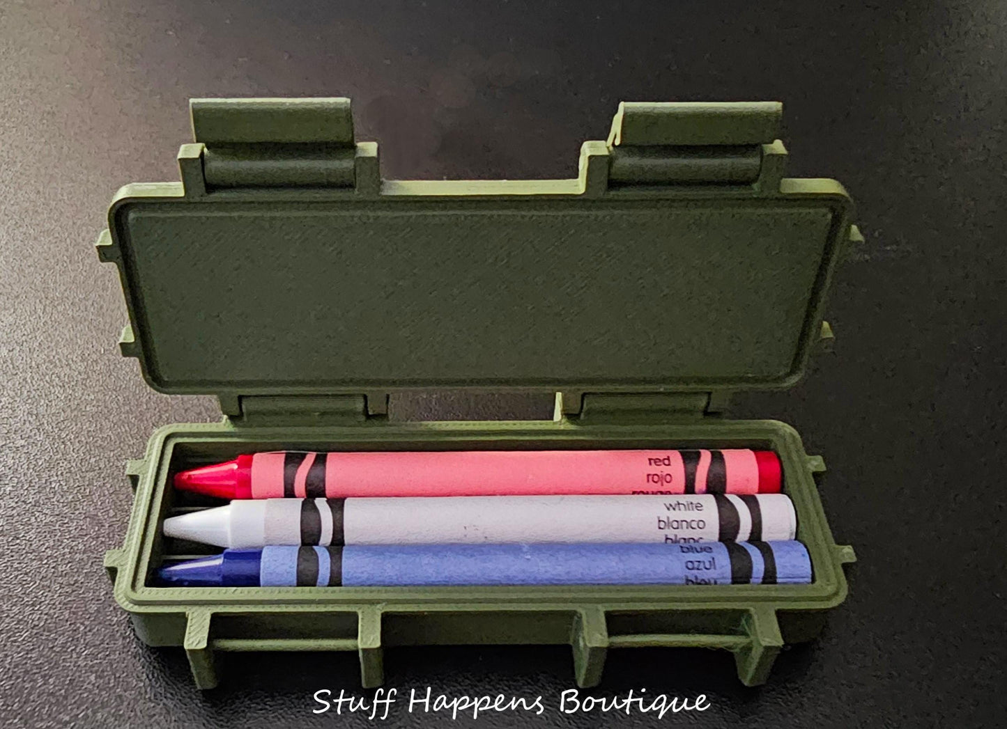 Patriotic USMC Crayon Ration Box,– Red, white, & Blue- 3D Printed Box w/ Crayons