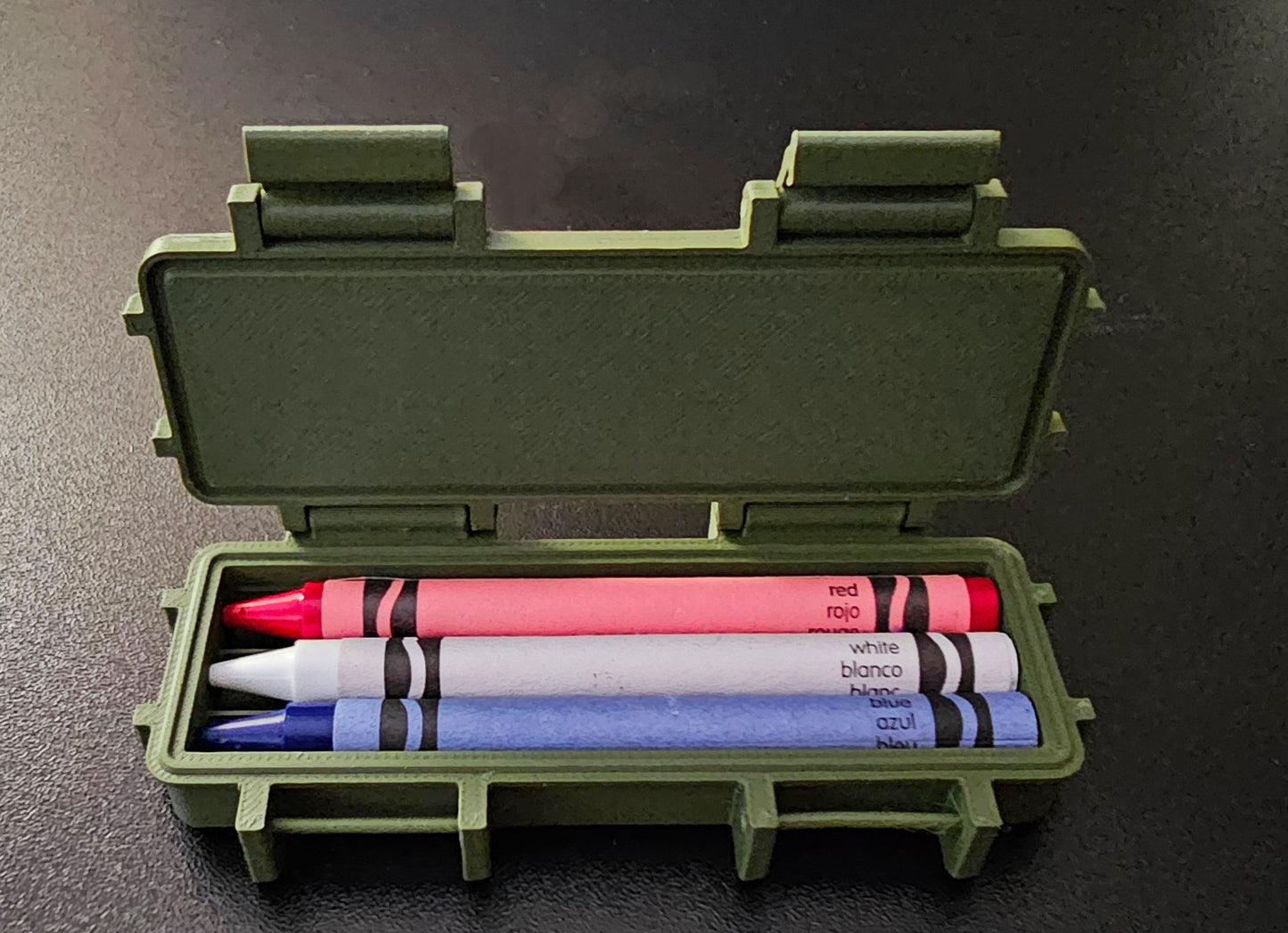Patriotic USMC Crayon Ration Box,– Red, white, & Blue- 3D Printed Box w/ Crayons