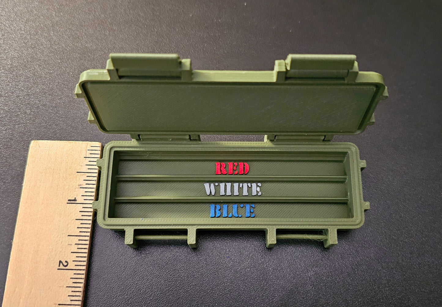Patriotic USMC Crayon Ration Box,– Red, white, & Blue- 3D Printed Box w/ Crayons
