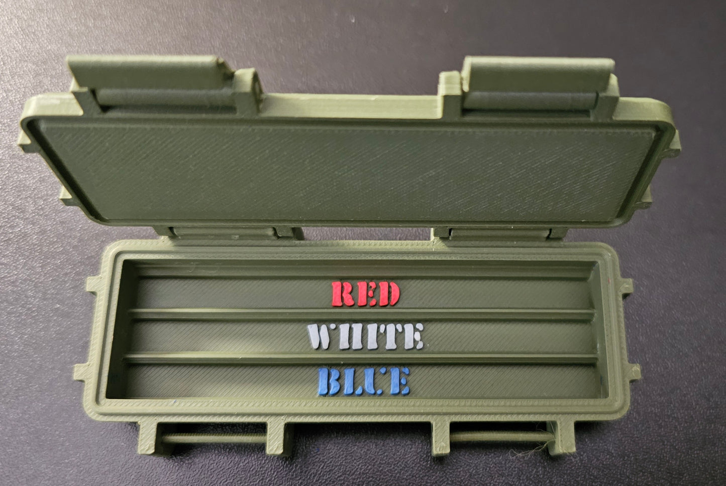 Patriotic USMC Crayon Ration Box,– Red, white, & Blue- 3D Printed Box w/ Crayons