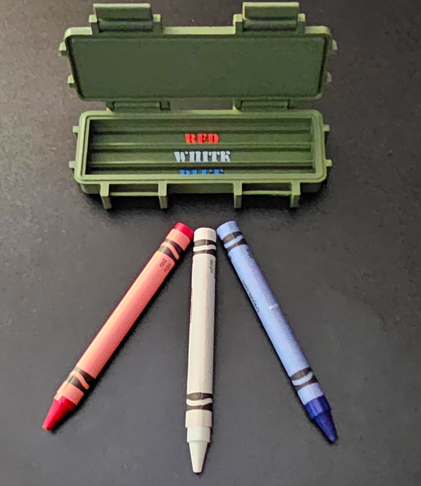 Patriotic USMC Crayon Ration Box,– Red, white, & Blue- 3D Printed Box w/ Crayons